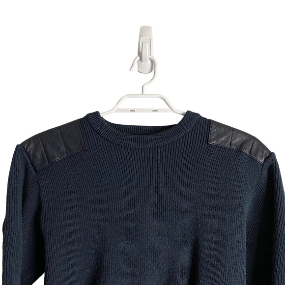 Playboy Men's Blue Wool Blend Classic Knit Patched Sweater - Picture 2 of 8
